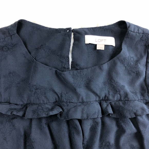 LOFT | Navy Ruffled Babydoll Floral Rayon Blouse M - Picture 2 of 7